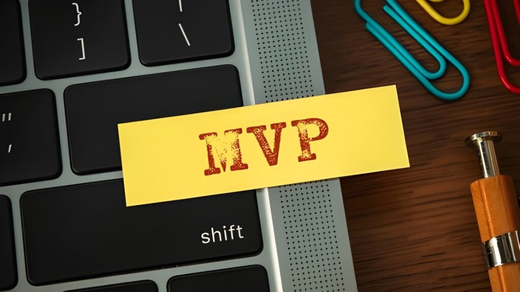 saas mvp development tag on laptop